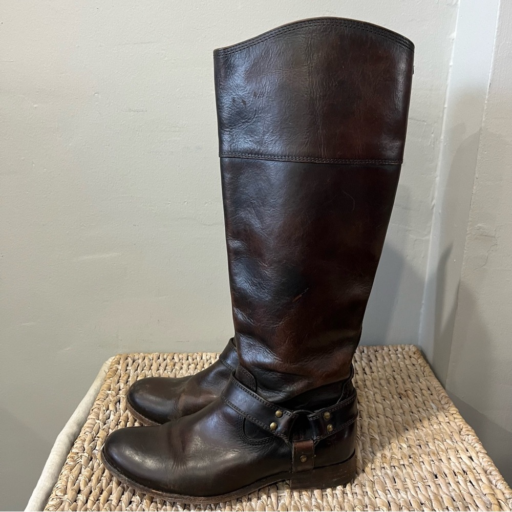 Frye Tall Dark Brown Button Back Full-Zip Women's boots Riding Boots Size 7.5 B - Picture 9 of 13